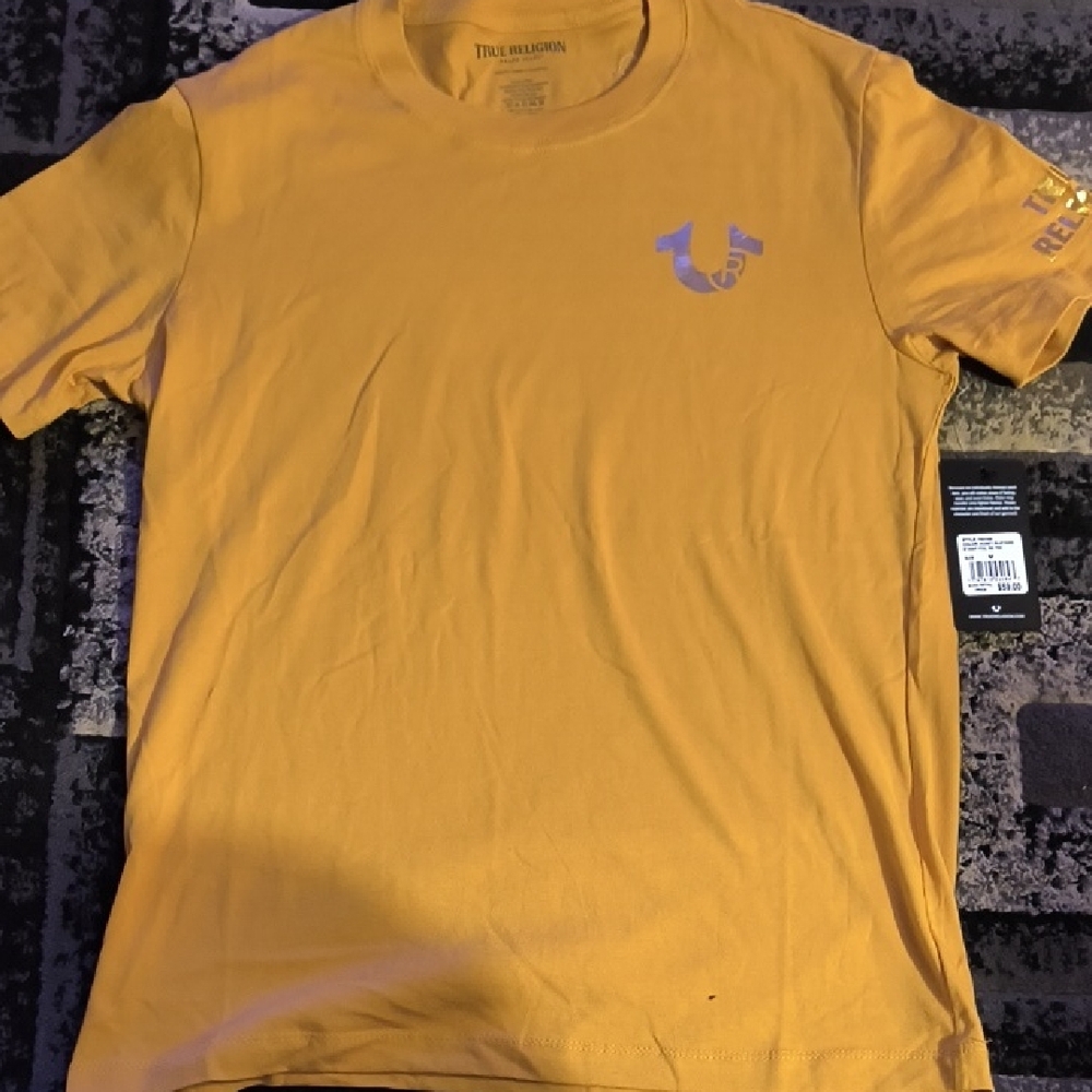 True Religion Yellow Short Sleeve Tee Vibrant Crew Neck
